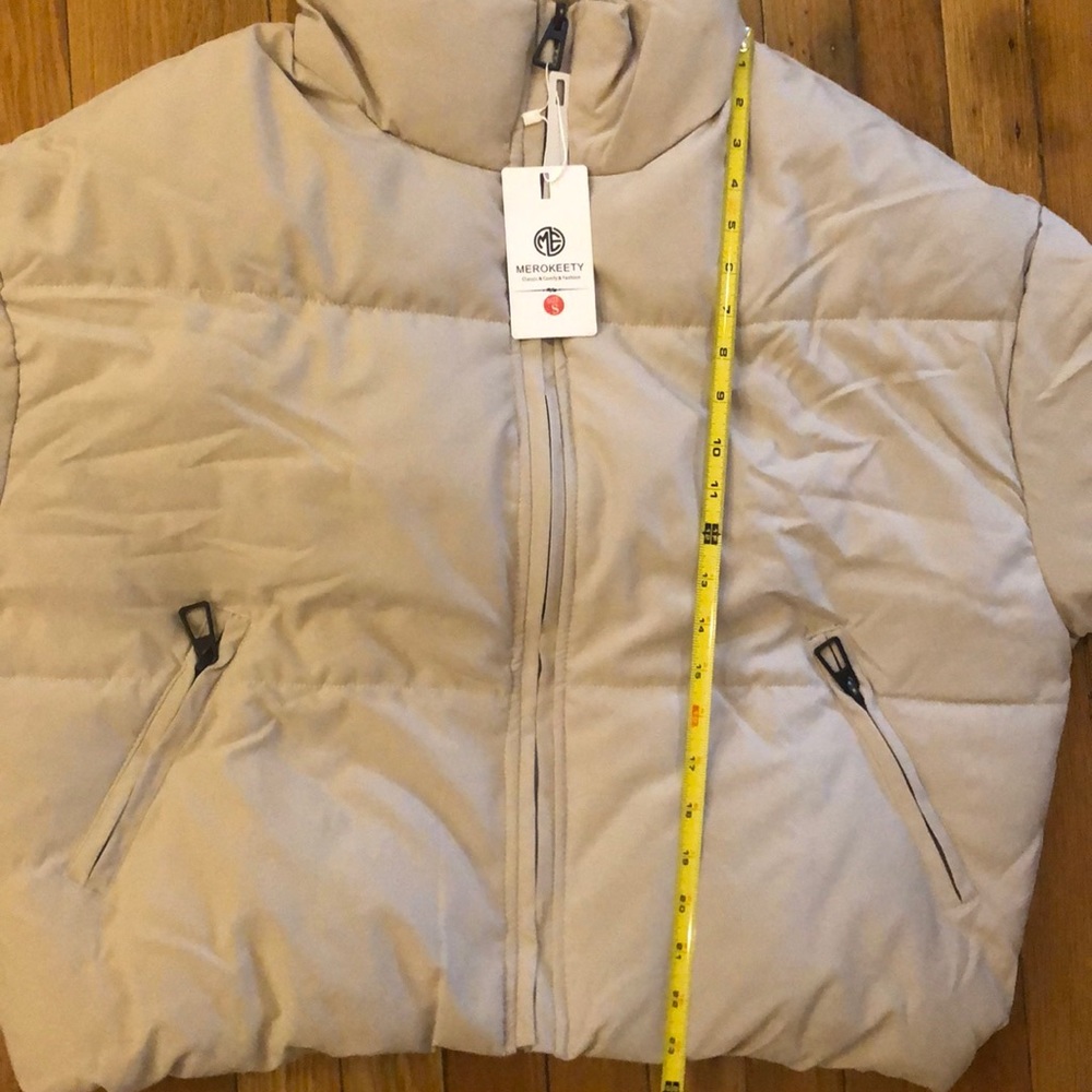 NWT Winter Long Sleeve Zip Puffer Jacket Baggy Short Down Coats( Beige color - Picture 5 of 9